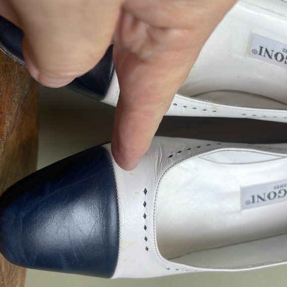 Vintage Rangoni Firenze Blue White Leather Square Heeled Spectator Pump Sz 7.5M - Picture 11 of 14